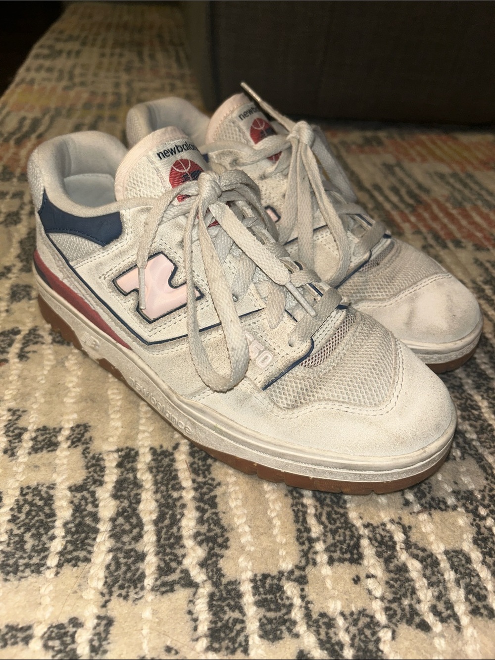 New Balance White Pink Navy Low-Top Sneakers